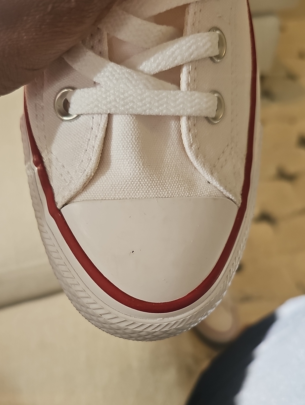 Converse Low Top Canvas Sneakers in White with Red and Black Accents - Slip On - Picture 9 of 9